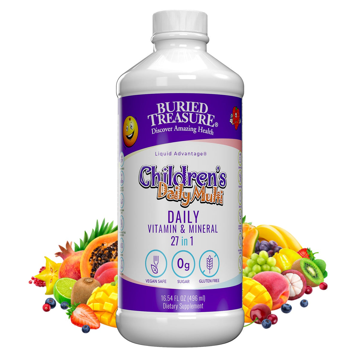 Kids' 27-in-1 Daily Liquid Multivitamin | Ages 4-12 | Natural Orange Mango | 16 Servings
