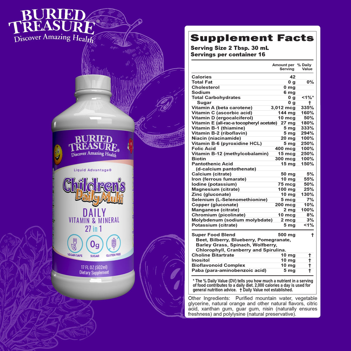 Kids' 27-in-1 Daily Liquid Multivitamin | Ages 4-12 | Natural Orange Mango | 16 Servings
