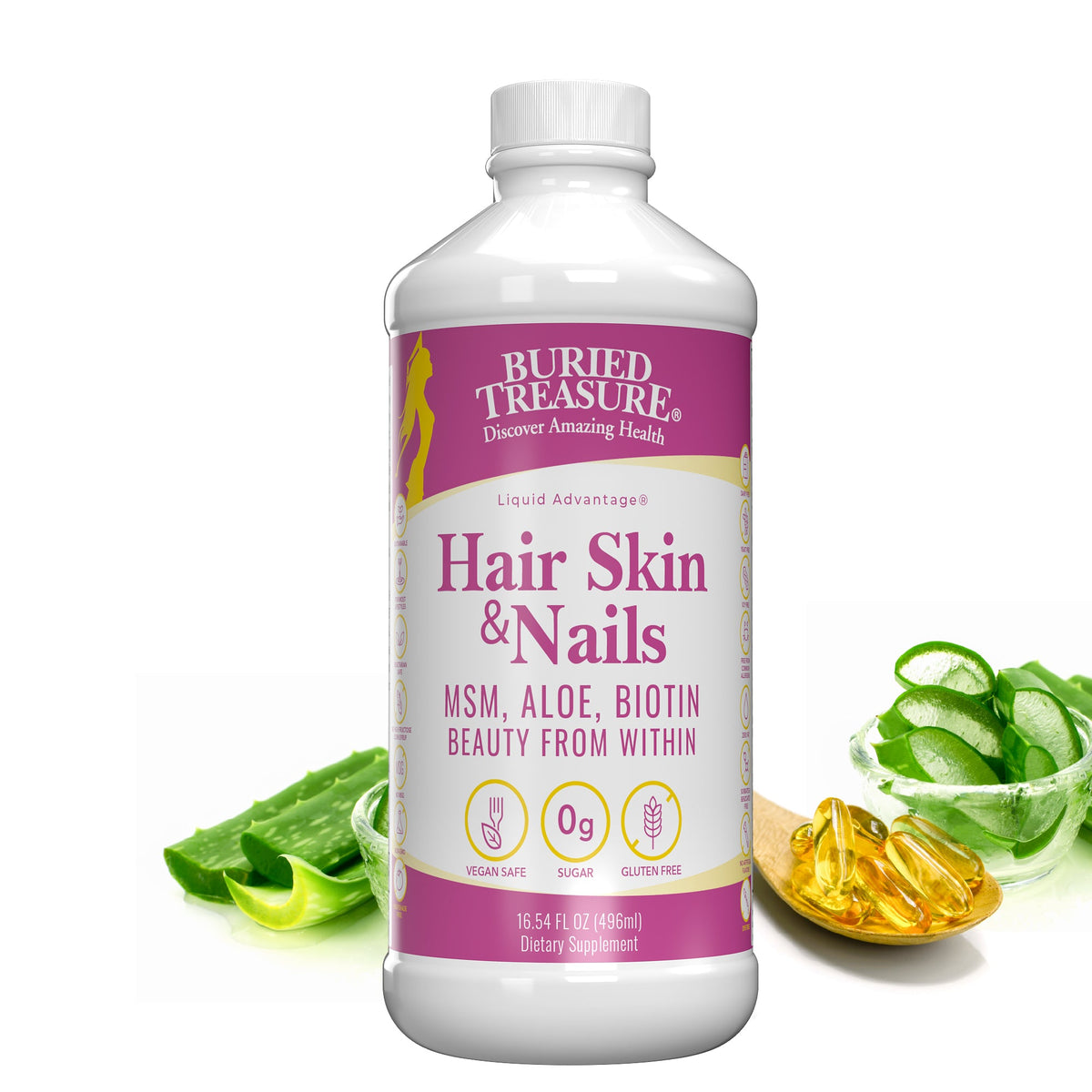 Hair, Skin & Nails Beauty Liquid | 2,000mcg Biotin, Vitamin A & E | Daily Glow Formula | 16 oz