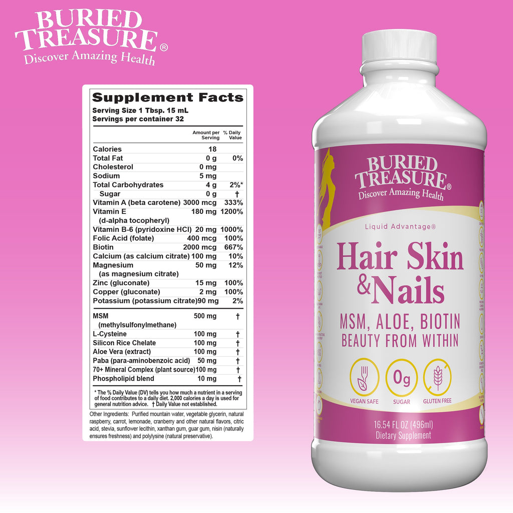 Hair, Skin & Nails Beauty Liquid | 2,000mcg Biotin, Vitamin A & E | Daily Glow Formula | 16 oz