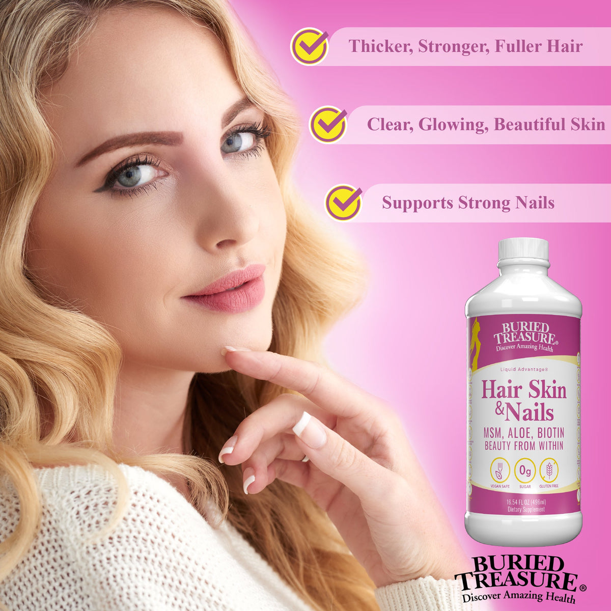 Hair, Skin & Nails Beauty Liquid | 2,000mcg Biotin, Vitamin A & E | Daily Glow Formula | 16 oz