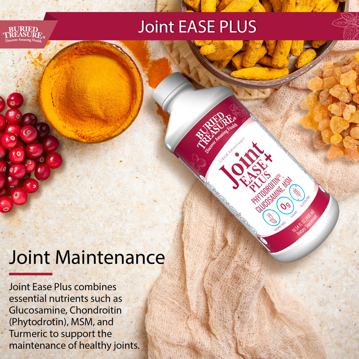 Joint Ease Plus Liquid | Glucosamine, MSM, Turmeric & Collagen Support | 16 fl oz