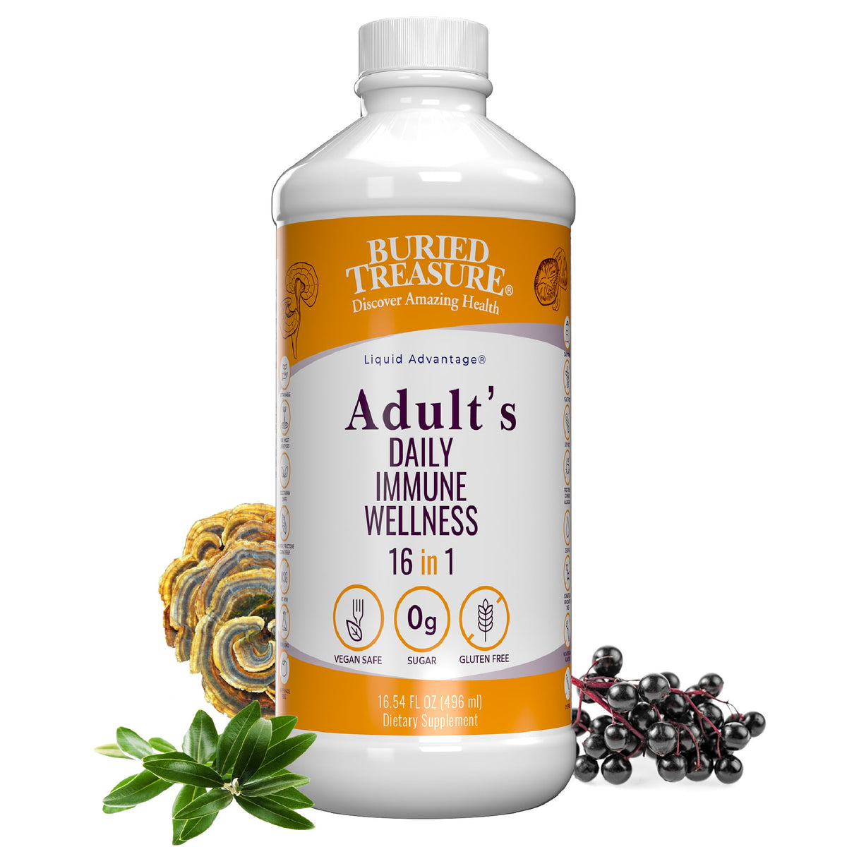 16-in-1 Daily Immune Wellness Liquid | Vitamin C, Zinc & Elderberry | 16 fl oz