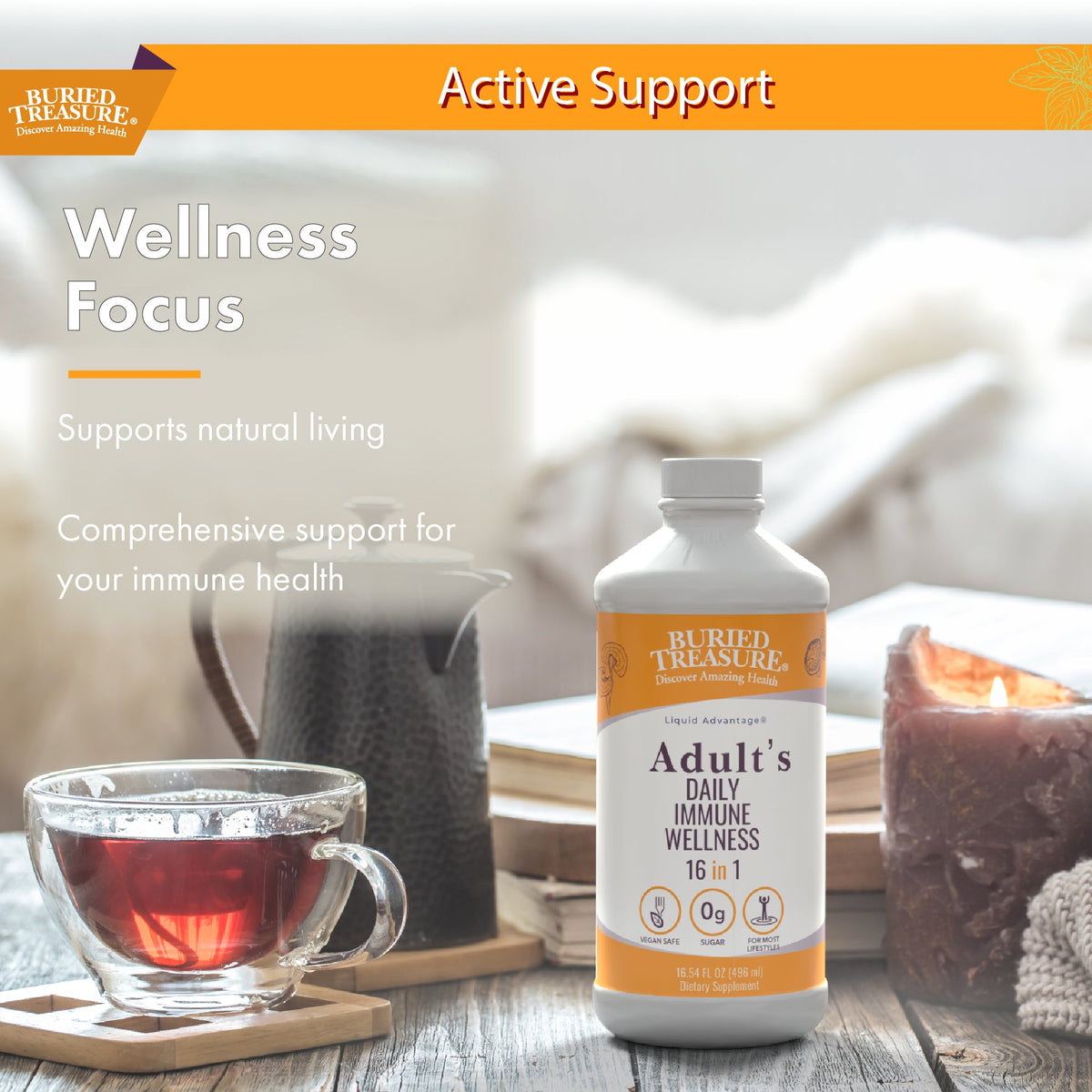 16-in-1 Daily Immune Wellness Liquid | Vitamin C, Zinc & Elderberry | 16 fl oz