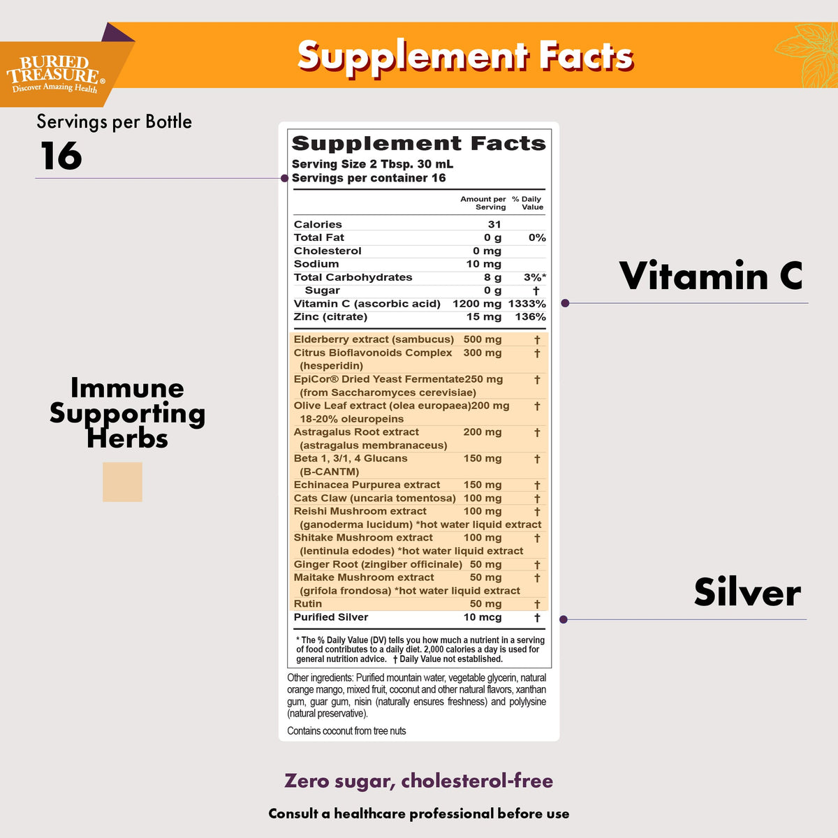 16-in-1 Daily Immune Wellness Liquid | Vitamin C, Zinc & Elderberry | 16 fl oz