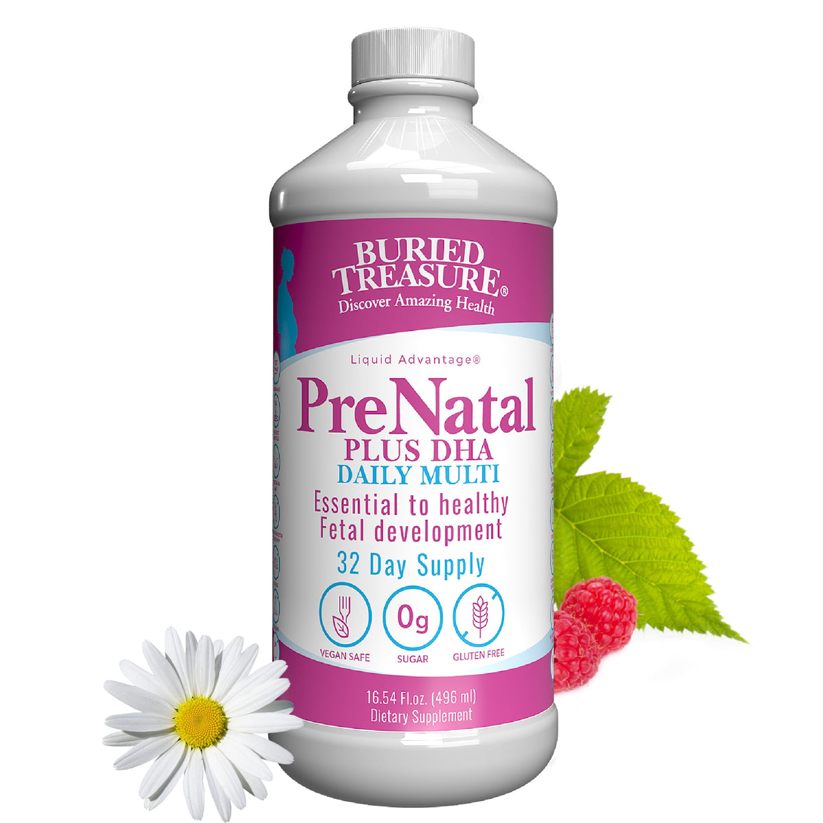 Prenatal Plus DHA Daily Liquid Multivitamin | 200mg DHA, Folate & 20+ Nutrients | Vegetarian | 16 Servings