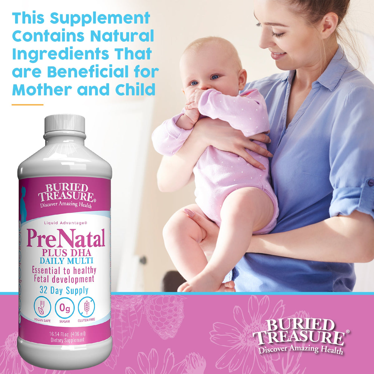 Prenatal Plus DHA Daily Liquid Multivitamin | 200mg DHA, Folate & 20+ Nutrients | Vegetarian | 16 Servings
