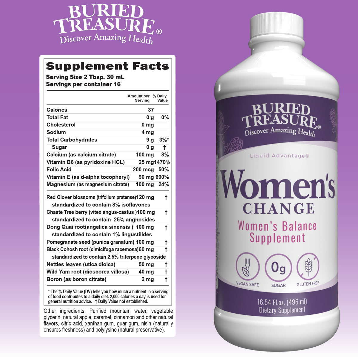Women's Hormonal Balance & Menopause Support Liquid | Black Cohosh, Red Clover & Dong Quai | 16 Servings